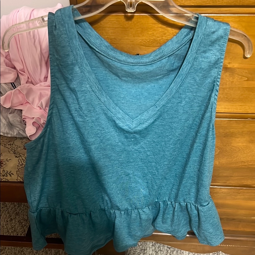 Teal Sleeveless Ruffle Hem Top